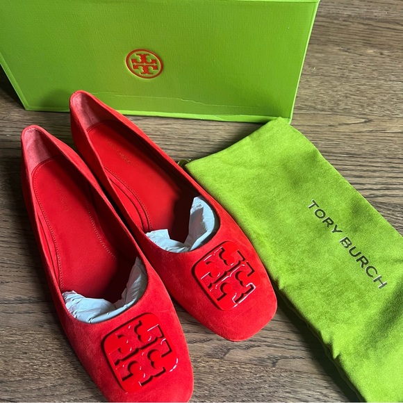 Tory Burch Suede Red Georgia Ballet Flats - Picture 2 of 11